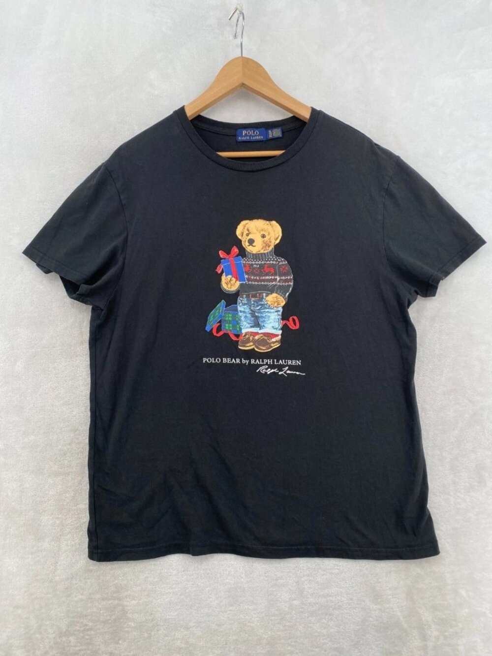 Polo Ralph Lauren T-Shirt Mens XL Black Polo Bear Holiday Cotton Tee- LIKE NEW